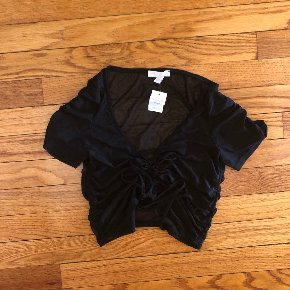 All black mesh cropped top